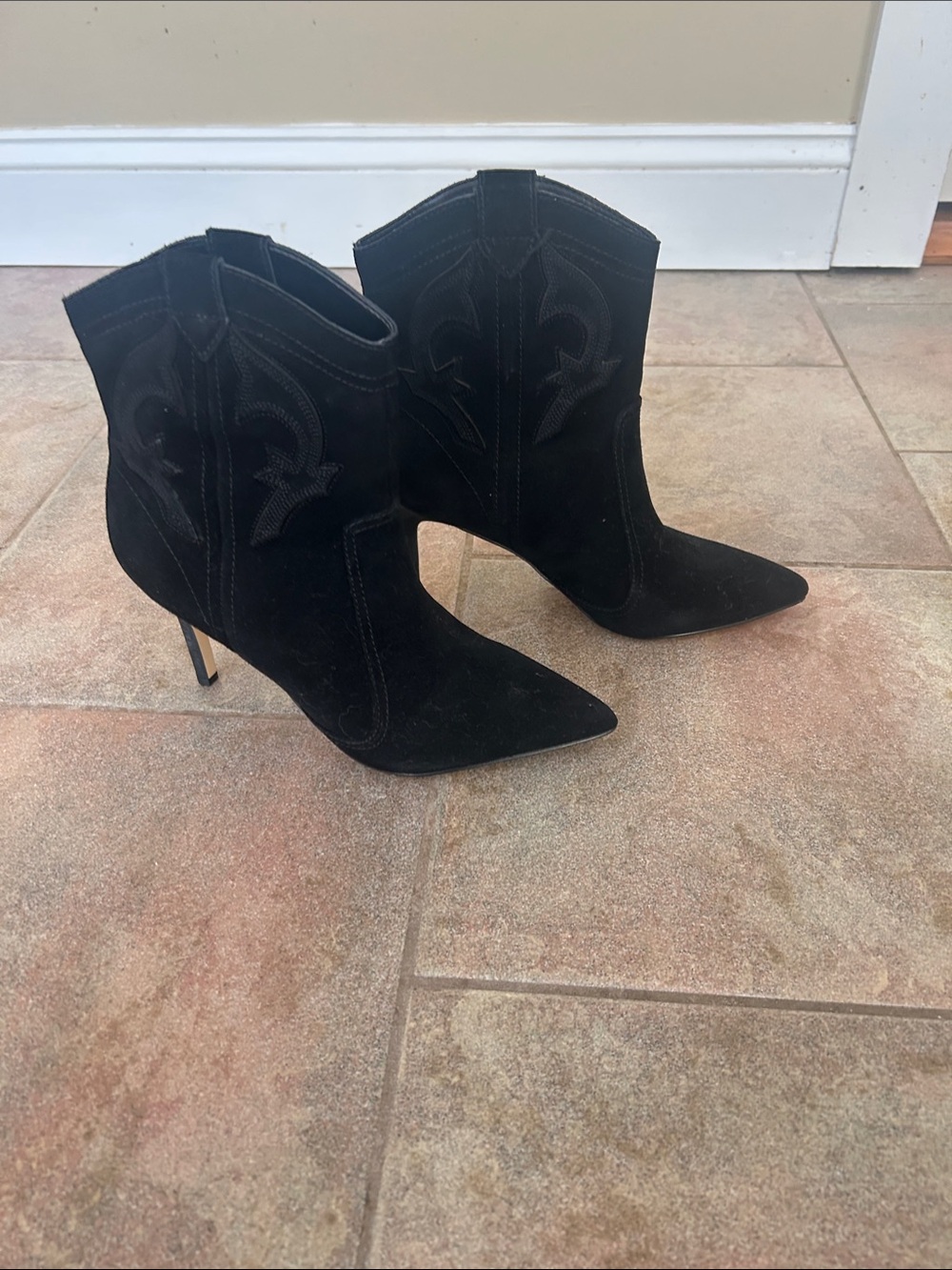 Nine West Black Suede Western-Style Pointed Ankle Boots. NWOB. Never worn.